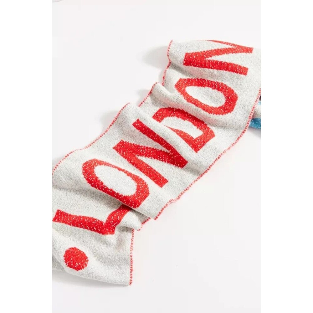London Knit Scarf Unisex Intarsia Lettering One Size 63" X 10" Urban Outfitters